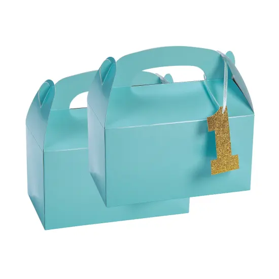 1st Birthday Light Blue Birthday Favor Boxes with Tag - 12 Pc. {3}