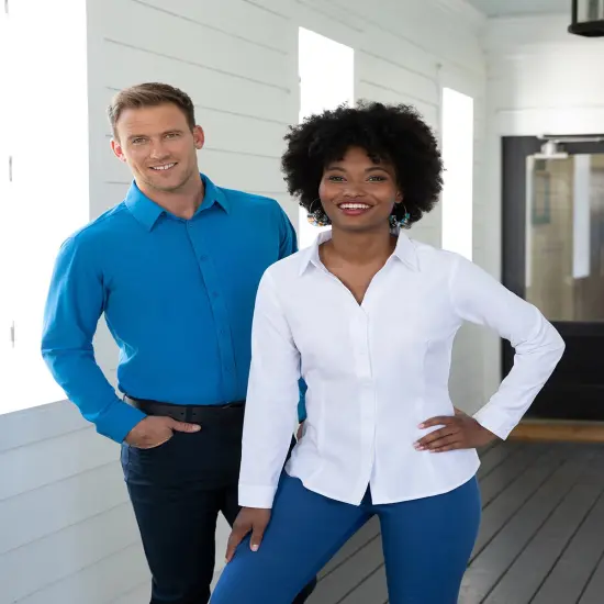 UltraClub&reg; Ladies Bradley Performance Woven Shirt Navy {6}