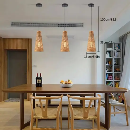 3Pcs Bamboo Wicker Rattan Shade Pendant Light Art Hanging Ceiling Lamp Fixture {2}