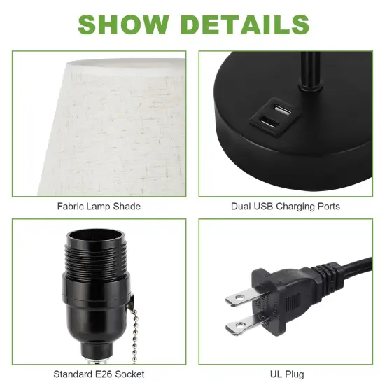 Modern Desk Lamps with Fabric Lampshade Nightstand Lamps {3}