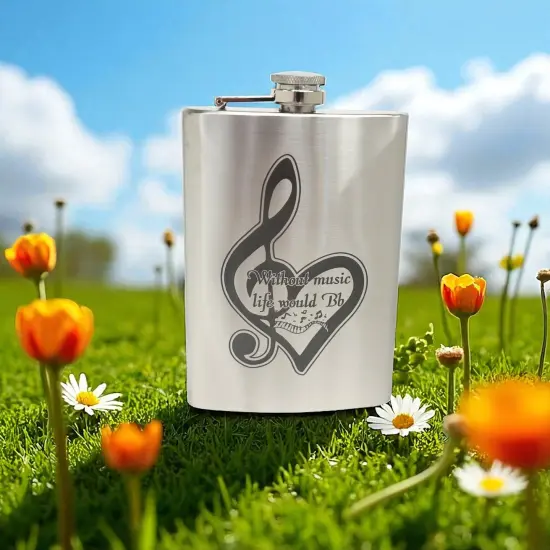 8oz Without Music Life would be Flat Stainless Steel Flask {3}