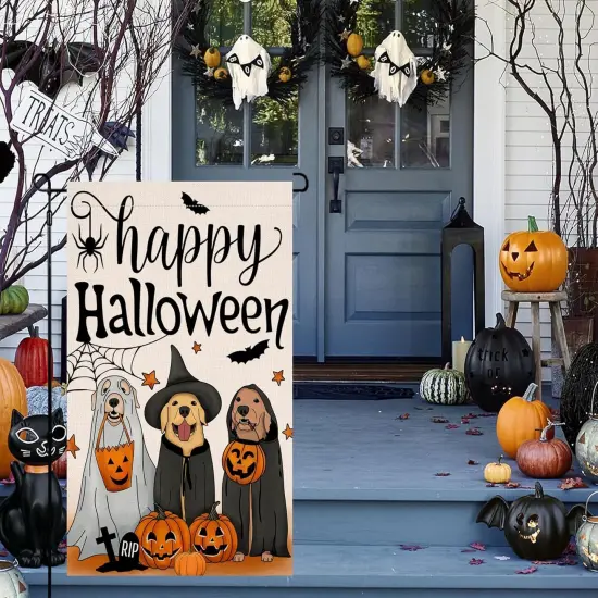 Happy Halloween Dog Pumpkin Yard Flag 12x18 {3}