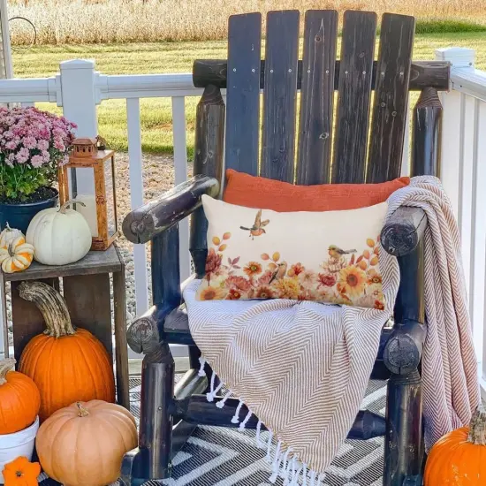 Autumn Bird Floral Decor Thanksgiving Harvest Lumbar Farmhouse Cushion Case Decoration {5}