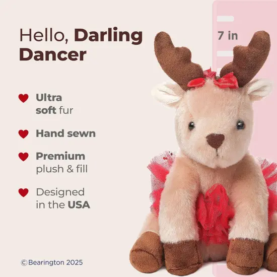 Bearington Darling Dancer Ballerina Reindeer Stuffed Animal, 7 Inch Stuffed Reindeer Christmas Doll, Ideal Christmas Plush Toy Gift for Toddlers, Kids & Teens, For Ages 3-14 Red {2}