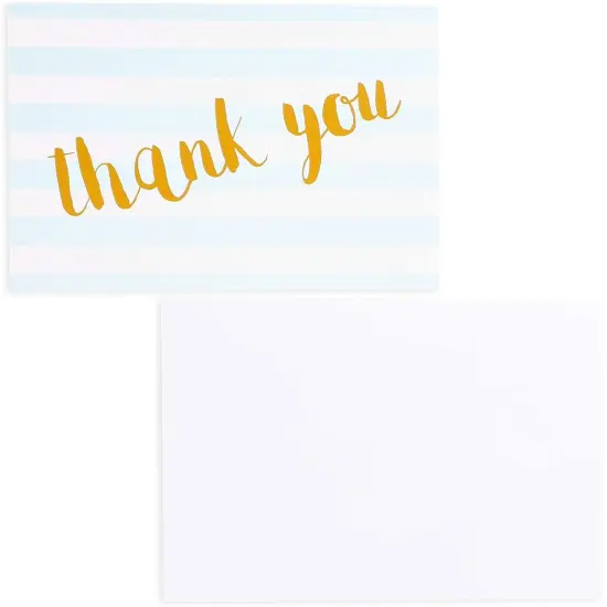Blue Striped Thank You Cards - Pack of 12 with Envelopes for Wedding, Baby Shower, Business Events 5.91 x 3.94 x 0.1 inches {6}