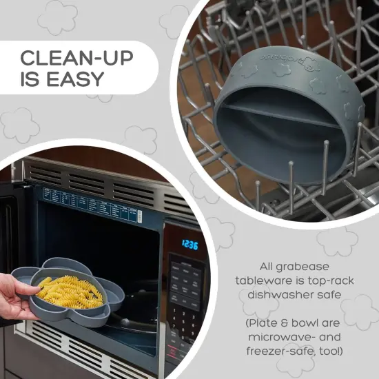 Grabease Baby Feeding Set - Silicone Plates, Bowls, and Suction Plates for Baby-Led Weaning and Portion Control - Suction Bottoms 4 Piece Set, BPA and Phthalates-Free, Gray Grey {6}