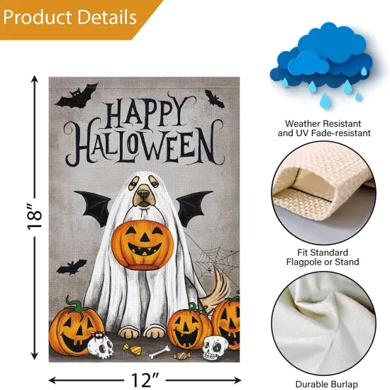 12x18 Inch - Happy Halloween Garden Yard Flag with Ghost Golden(Only Flag) {2}