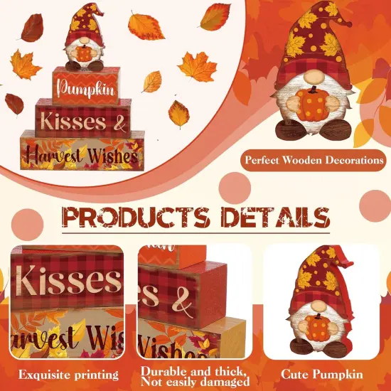 Fall Decor for Home Gnomes Wooden Signs(Orange and Brown) {2}