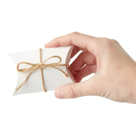 Mini Paper Pillow Gift Box Set with Jute Twine (3.5 x 2.5 x 1.25 Inches, 100 Pack) White {4}