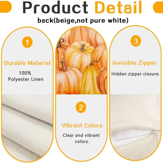 Thanksgiving Pumpkin Throw Pillow Covers 12x20 Inch {3}