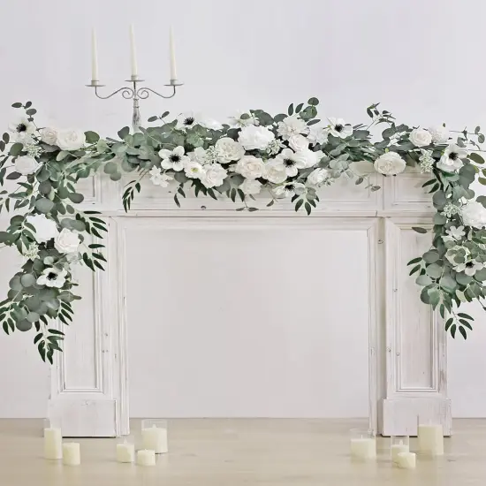 Eucalyptus and Willow Leaf Garland with Artificial Flowers {2}