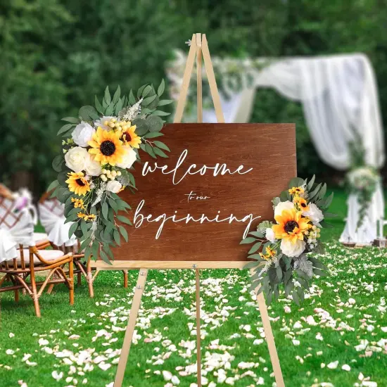 Artificial Sunflower Floral Swag Set of 2,Wedding Sign Flower Arrangements Rose {3}