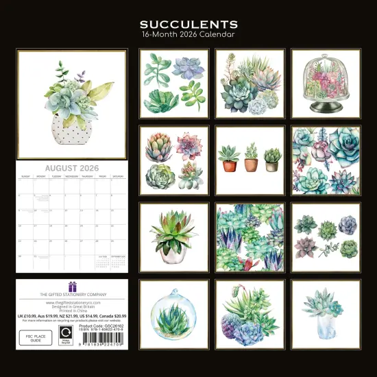 The Gifted Stationary 2026 Square Wall Calendar, Succulents, 16-Month Arts & Antiques Theme Hanging Calendar with 180 Reminder Stickers, Month Planner for Home, or Creative Spaces, 12x12 In Multicolor {4}