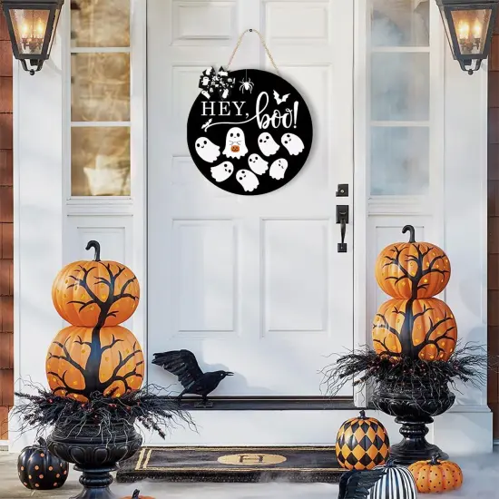 Halloween Door Sign Decorations Ghost Wreath {2}