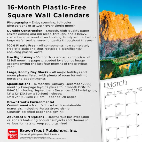 Oregon Wild & Scenic | 2026 12 x 24 Inch (Hanging) Monthly Square Wall Calendar | Plastic-Free {6}