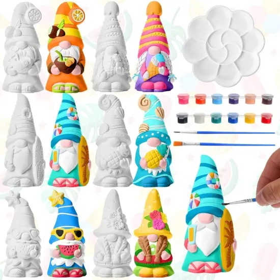 6 Pcs Summer Ceramics to Paint Ready to Paint Your Own Gnome Statues 5.12 Beach Theme Paintable Figurines DIY {6}