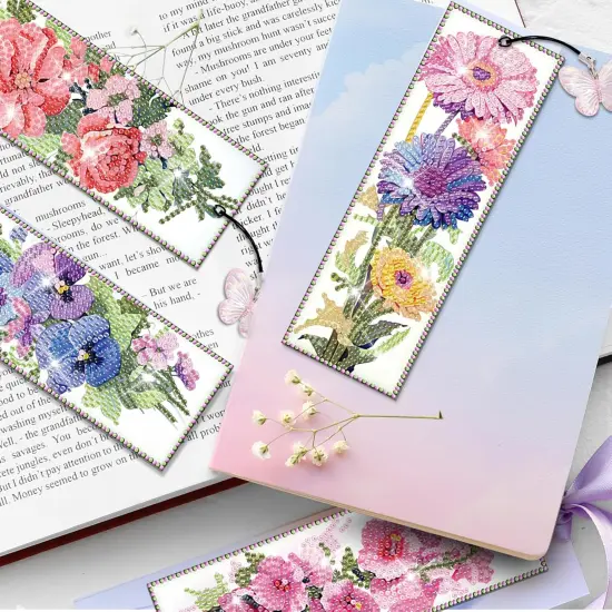 4pcs Flower Diamond Art Bookmarks Kit Floral Diamond Bookmarks {5}