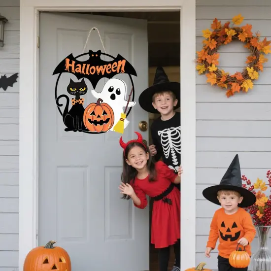 Halloween Door Signs Wooden Ghost Door Wreath - Ghost {3}