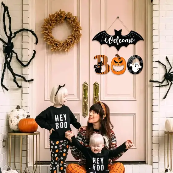 Spooky Bat Welcome Hanging Sign for Front Door {5}