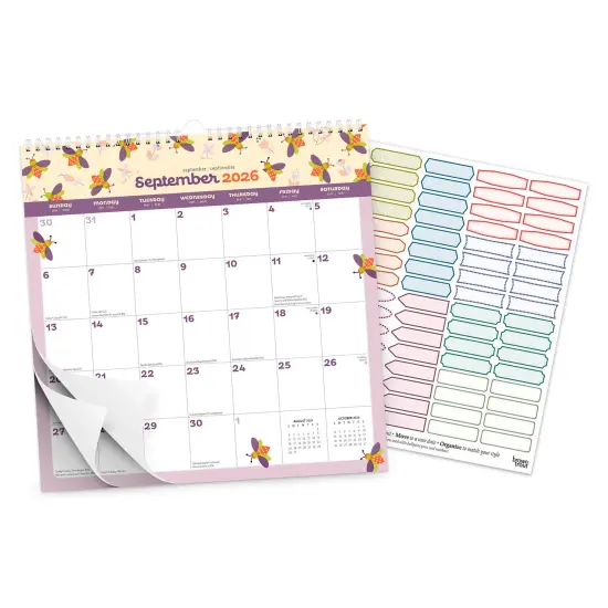 Busy Bees | 2026 12 x 12 Inch (Hanging) Monthly Square Wire-O Calendar | Sticker Sheet {3}
