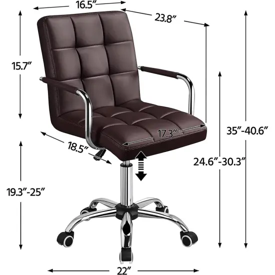 Faux Leather Adjustable Swivel Mid-Back Swivel Office Chair with Rolling Wheels Dark Brown {4}
