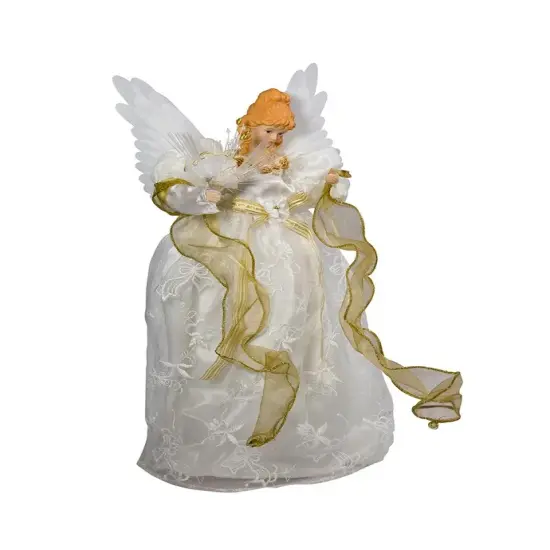 14" Fiber-Optic Ivory and Gold Animated Angel {2}
