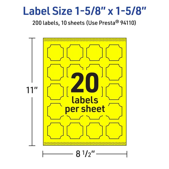 Avery Neon Yellow Paper Labels, 1-5/8" x 1-5/8" Square Scalloped {5}