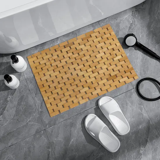 Basicwise Foldable Bamboo Bathroom Mat - Non-Slip Design for Showers, Bathtubs, Spas, and Pools - Providing Comfort, Quick Drying, and a Practical Accessory and Decorative Element for Your Home {3}