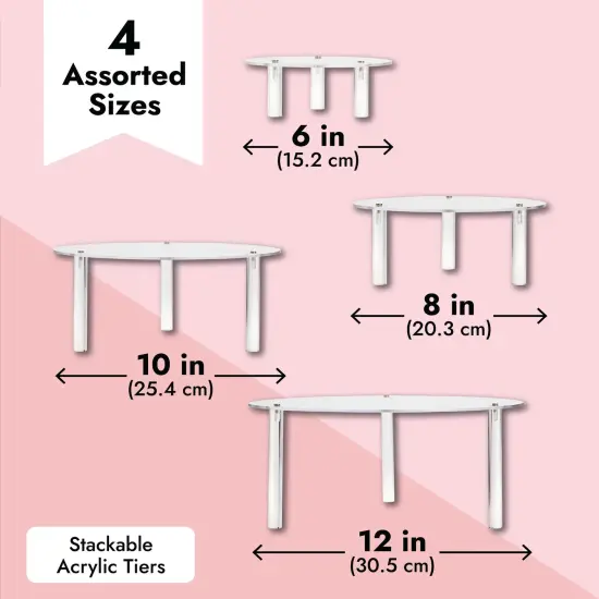 4 Piece Round Acrylic Cake Stand for Dessert Table, Clear Risers for Weddings, Birthday Parties, and Candy Bar (4 Sizes) {3}