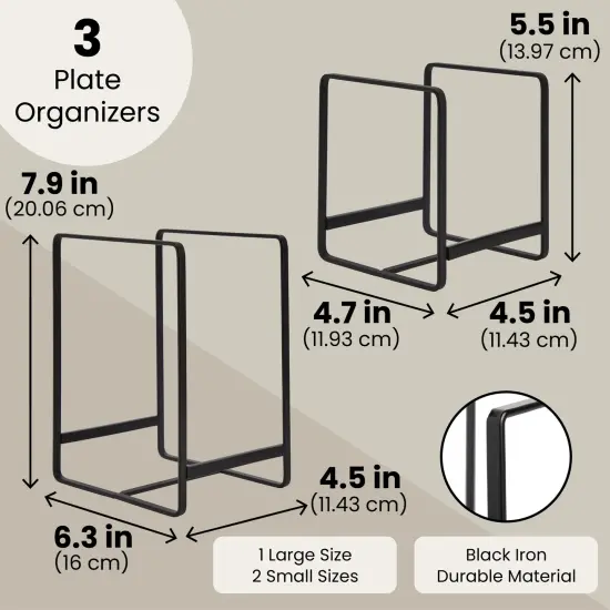 3 Piece Plate Organizer for Kitchen Cabinet, Shelf, 2 Sizes for Pots, Pans, Cutting Boards (Black) {4}