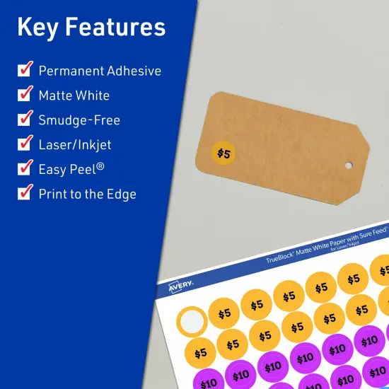 Avery TrueBlock Matte White Paper Labels,1/2" diameter Round {2}