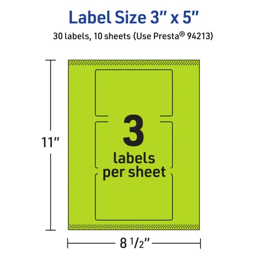 Avery Bright Green Paper Labels, 3" x 5" Rectangle {5}
