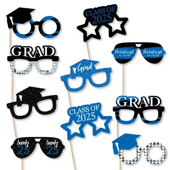 Big Dot of Happiness 2025 Blue Graduation Glasses - Paper Card Stock Party Photo Booth Props Kit - 10 Count {1}