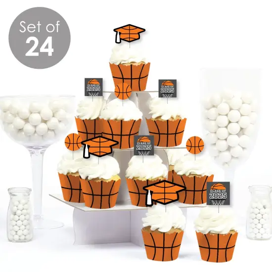 Big Dot of Happiness Grad Basketball - Cupcake Decoration - 2025 Graduation Party Cupcake Wrappers and Treat Picks Kit - Set of 24 {3}
