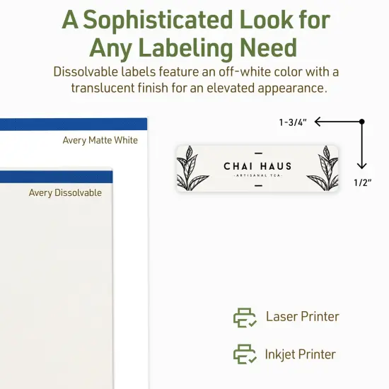 Avery Dissolvable Labels, 0.5" x 1.75" Rectangle {4}