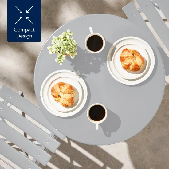 Best Choice Products 3-Piece Small Bistro Set, Folding Patio Furniture Set of 2 Chairs and Table Gray {6}