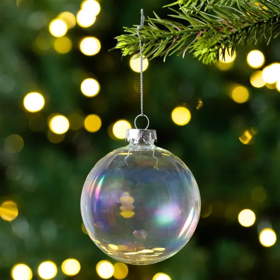 Northlight 6ct Clear and Silver Iridescent Glass Ball Christmas Ornament Set 3.25" (80mm) {1}