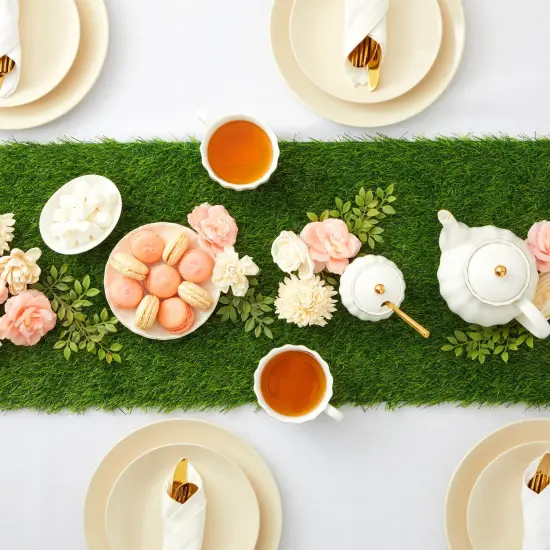 Artificial Grass Table Runner - 14 x 48 Inch Green Tabletop Decor for Spring, Wedding, Birthday Party, Banquet, and Baby Shower {3}