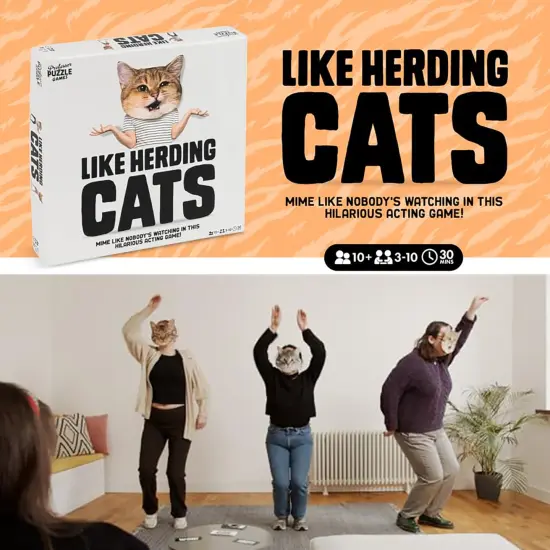 Professor Puzzle: Like Herding Cats - Charades-Style Acting Party Game, Mime Like Nobody's Watching While Wearing Cat Masks, Ages 10+, 3-10 Players {6}
