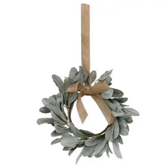 Frosted Lamb's Ear Wreath With Burlap Bow Hanger {1}