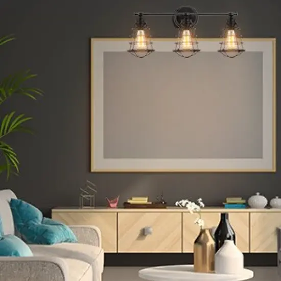 Wall-Mounted Industrial 3-Head Birdcage Lamp Vintage Wrought Iron Sconce for Bathroom, Living Room, or Entryway {5}