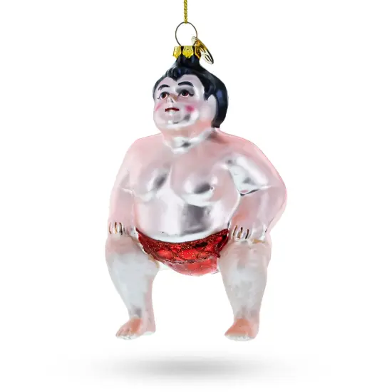 Sumo Wrestler Glass Christmas Ornament {1}