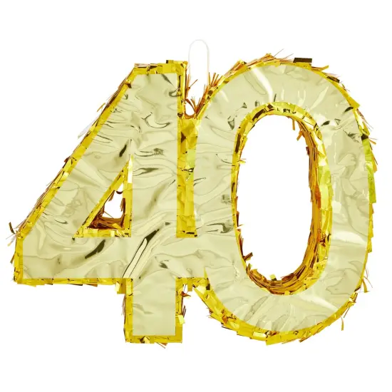 Gold Foil Number 40 Pinata for 40th Birthday Party Decorations, Centerpieces, Anniversary Celebrations (Small, 16.5 x 3 x 13 In) {7}