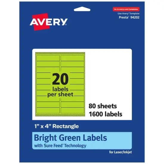 Avery Bright Green Paper Labels, 1" x 4" Rectangle {1}