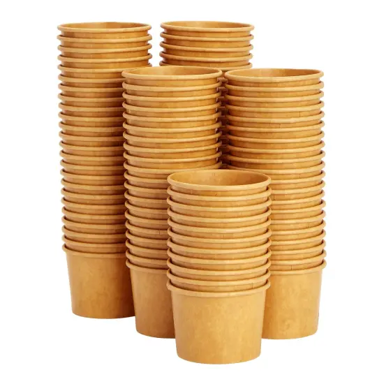 100 Pack Disposable Paper Ice Cream Cups, Dessert Bowls for Sundae Bar, Frozen Yogurt (Brown, 5 oz) {6}