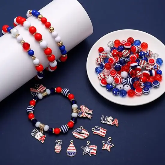 1050PCS+ American Flag Charms 4th of July Patriotic Beads {2}