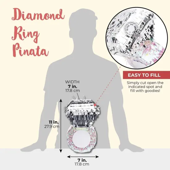 Diamond Ring Pinata for Bridal Shower Centerpieces, Engagement Decorations, Bachelorette Party Supplies (7.2 x 7.1 x 11.0 In) Silver {4}