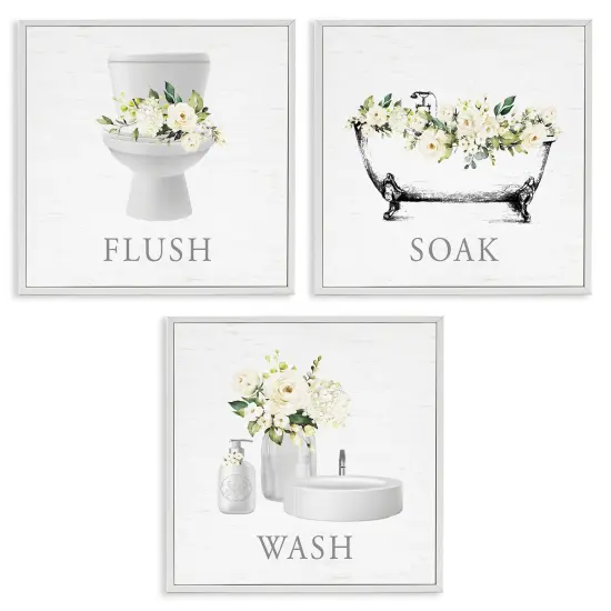 Stupell Industries Flush Soak Wash Bathroom Rules 3pc Framed Giclee Set By Lettered and Lined {1}