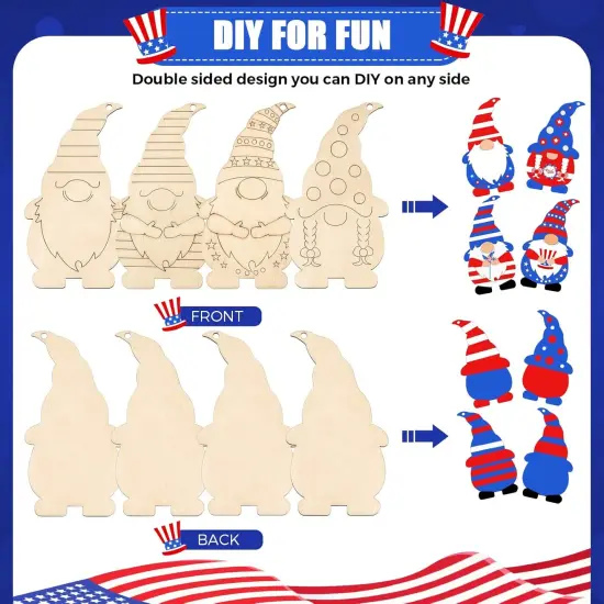 20 Sets 4th of July Unfinished Wooden Gnome Ornaments {3}