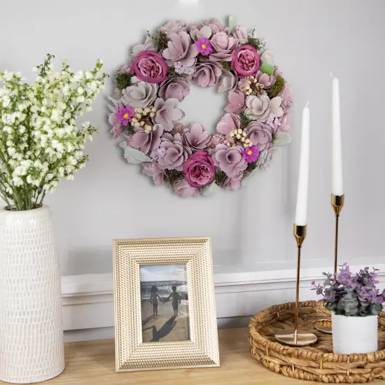 Northlight Wooden Floral Artificial Spring Wreath with Dried Foliage - 13.5" - Purple {4}